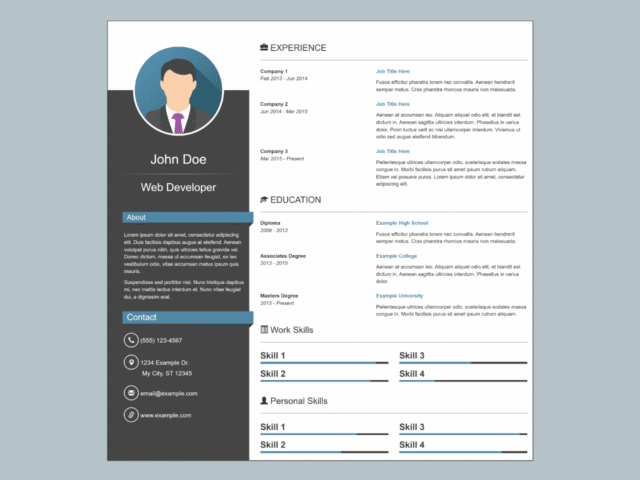 HTML Code for Resume with Picture