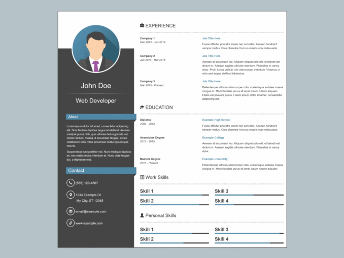 HTML Code for Resume with Picture - W3Frontend