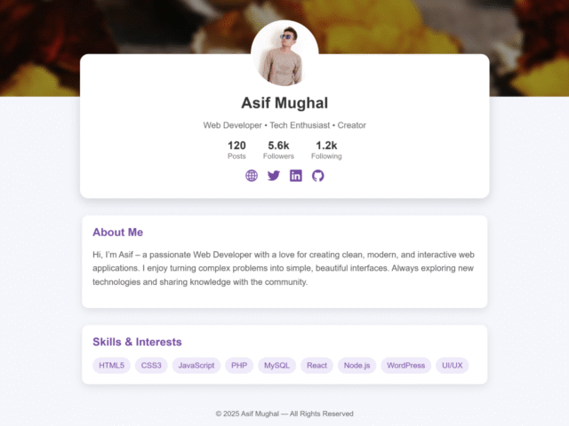 User Profile Page Design in HTML with Source Code