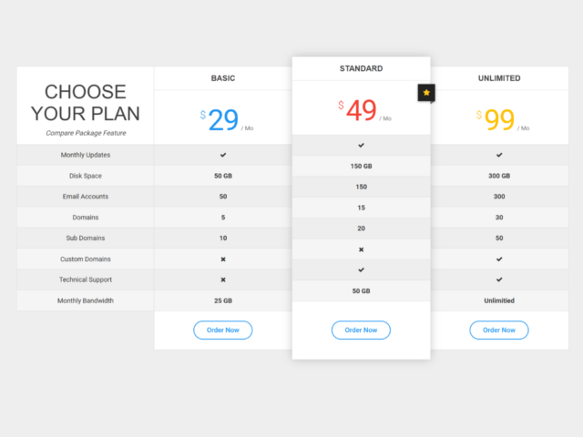 Pricing Comparison Table Template